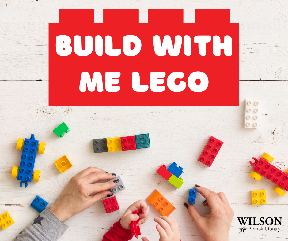 two adult hands and two children hands with assorted legos
