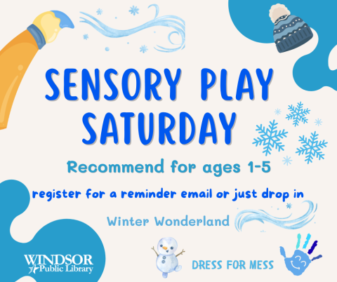 Sensory Play Saturday recommended for ages 1-5, register for a reminder email or just drop in. Dress for mess. 