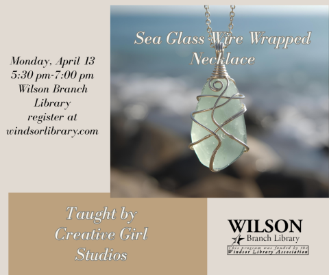 sea glass wire wrapped necklace with ocean background