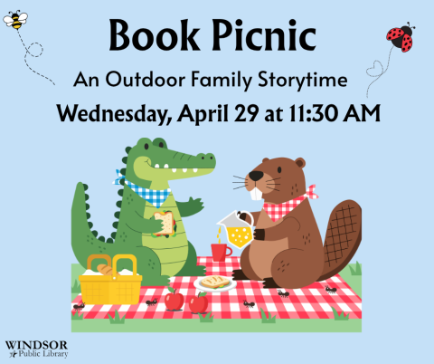 alligator and beaver on picnic blanket