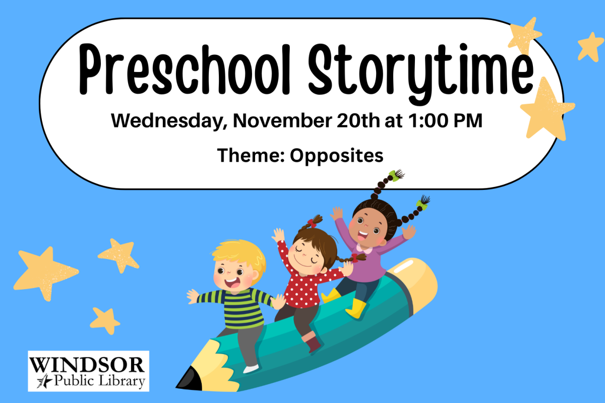 Preschool Storytime, Nov. 20th at 1:00PM. Theme: Opposites 