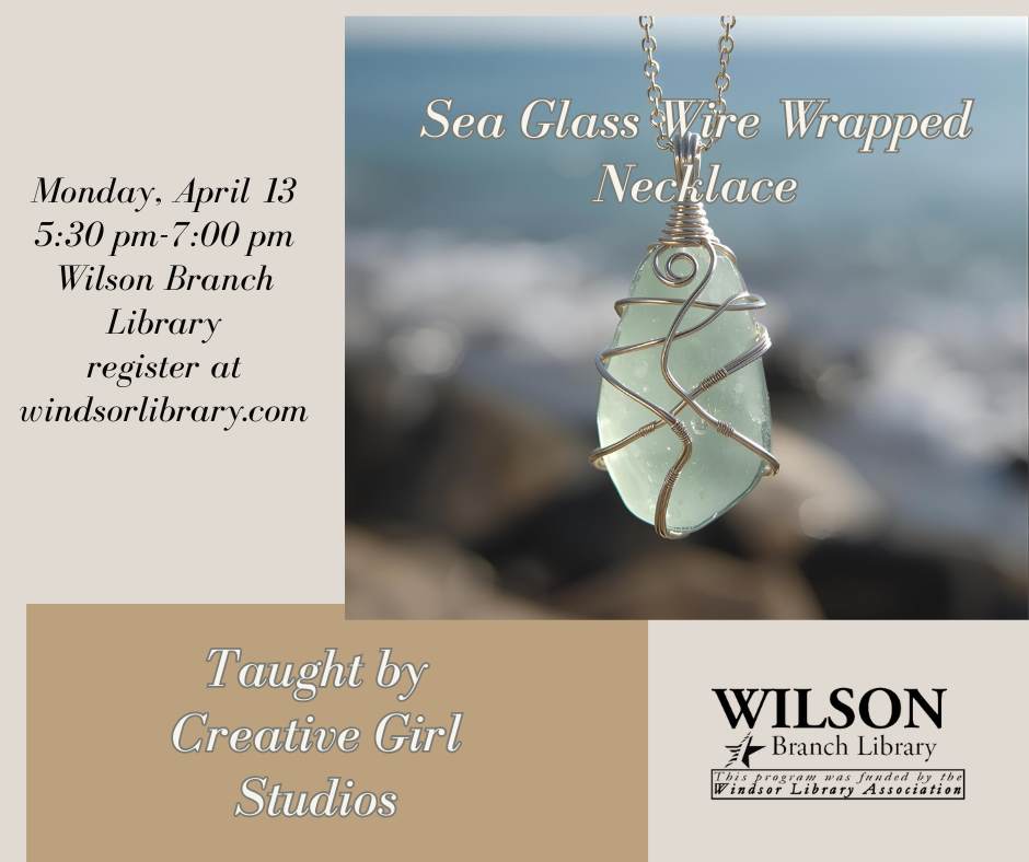 sea glass wire wrapped necklace with ocean background